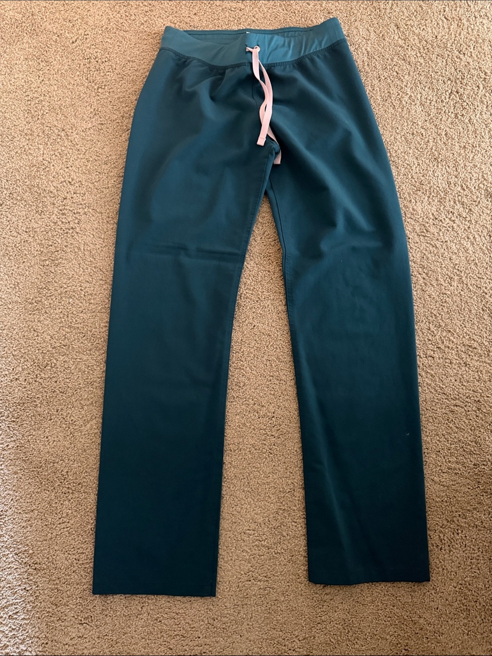 Woman’s Teal Figs Scrub Pants with Pink Drawstring